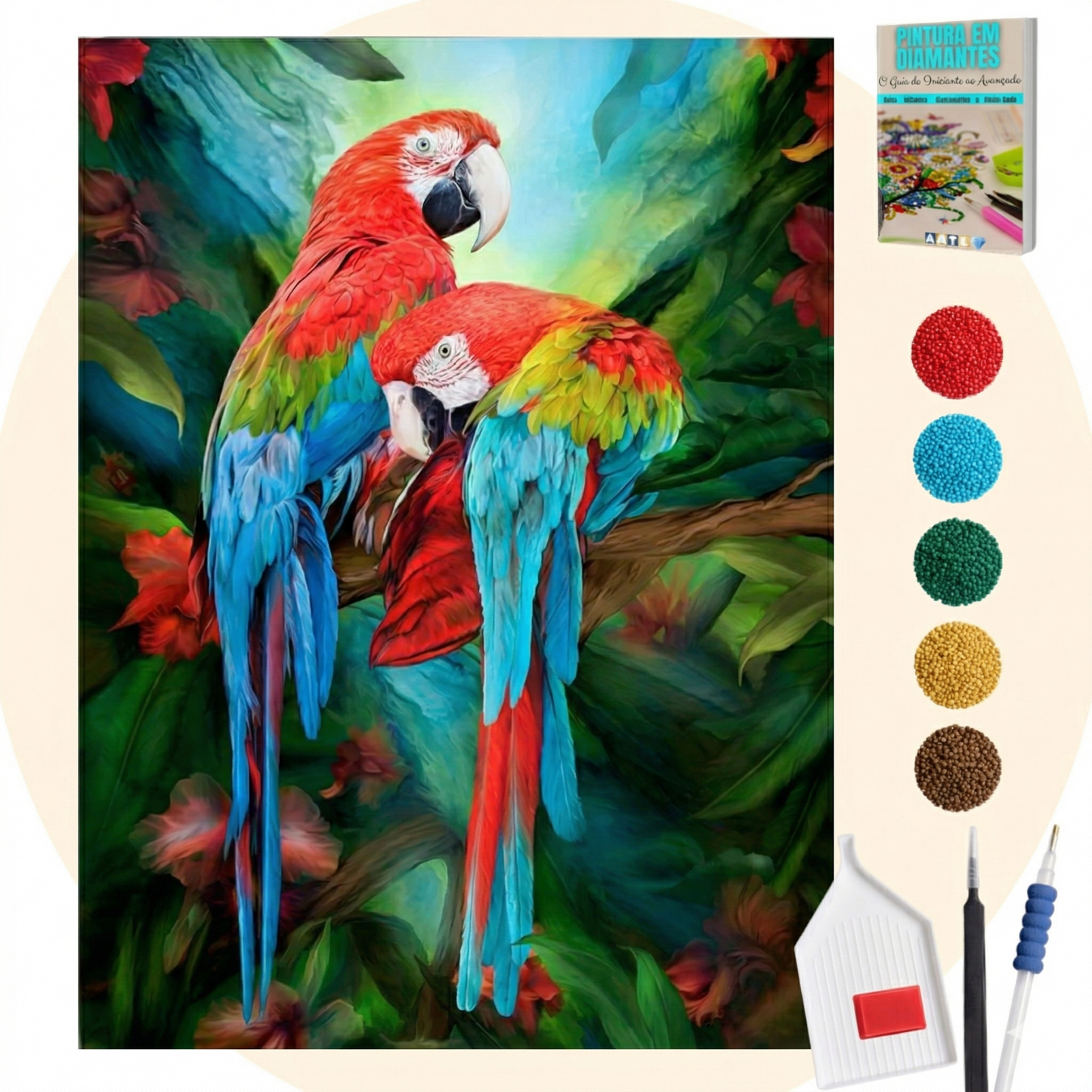 Kit Completo - Pintura em Diamantes - Casal Araras