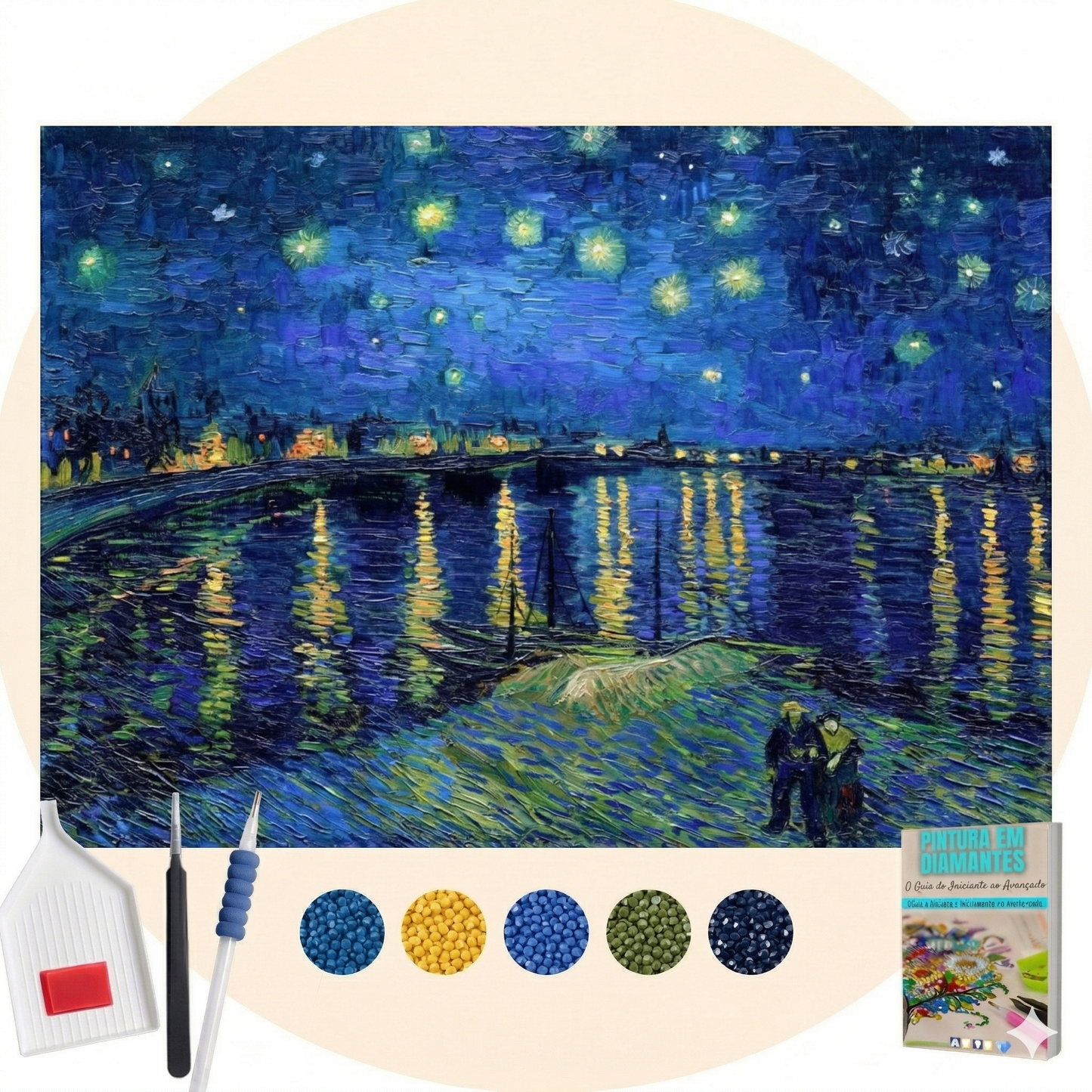 Kit Completo - Pintura em Diamantes - Sobre o Ródano - Van Gogh