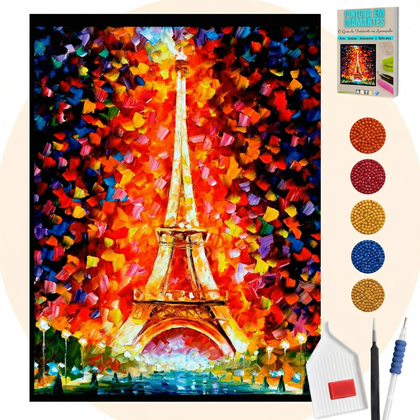 Kit Completo - Pintura em Diamantes - Torre Eiffel Abstrata
