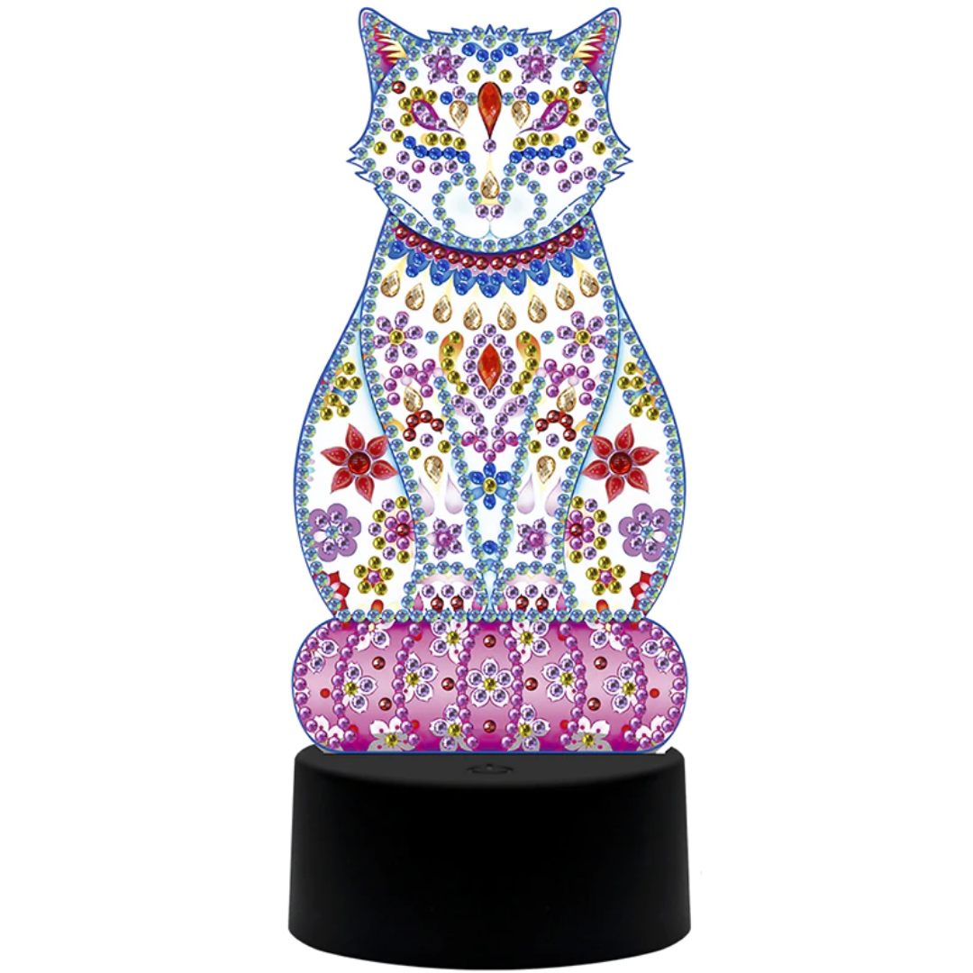 Kit completo - Luminária com Pintura em Diamantes - Gatinho