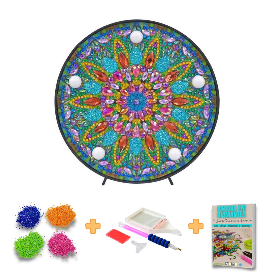 Kit completo - Mandalas em Abajur com Pintura em Diamantes - Paz