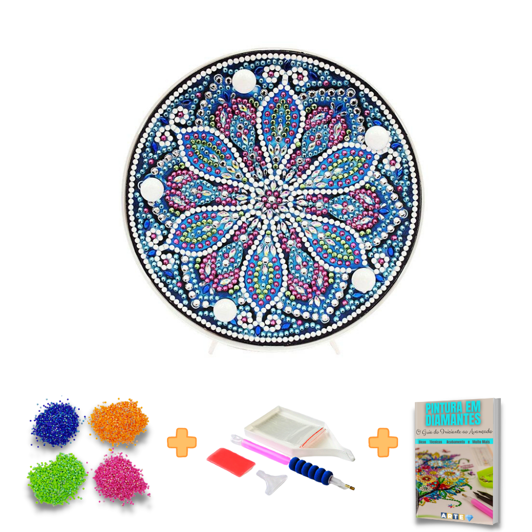Kit completo - Mandalas em Abajur com Pintura em Diamantes - Criativa