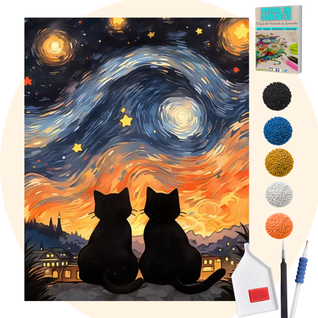Kit Completo - Pintura em Diamantes - Gatinhos na pintura