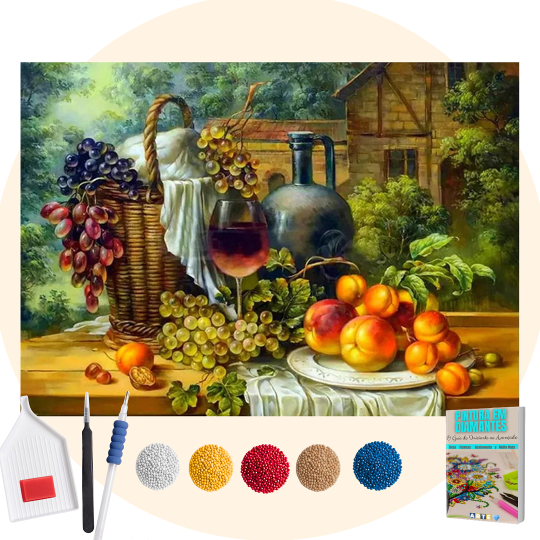 Kit Completo - Pintura em Diamantes - Uvas e vinho