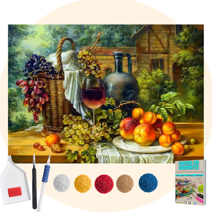 Kit Completo - Pintura em Diamantes - Uvas e vinho