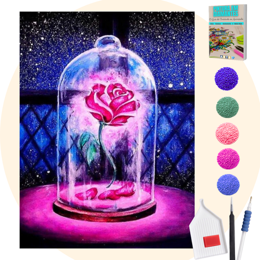 Kit Completo - Pintura em Diamantes - Rosa encantada da Bela e a Fera