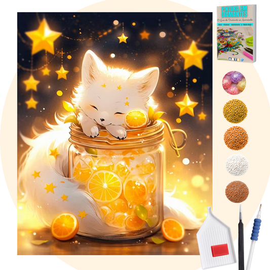 Kit Completo - Pintura em Diamantes Especiais Pó Mágico - Raposa branca