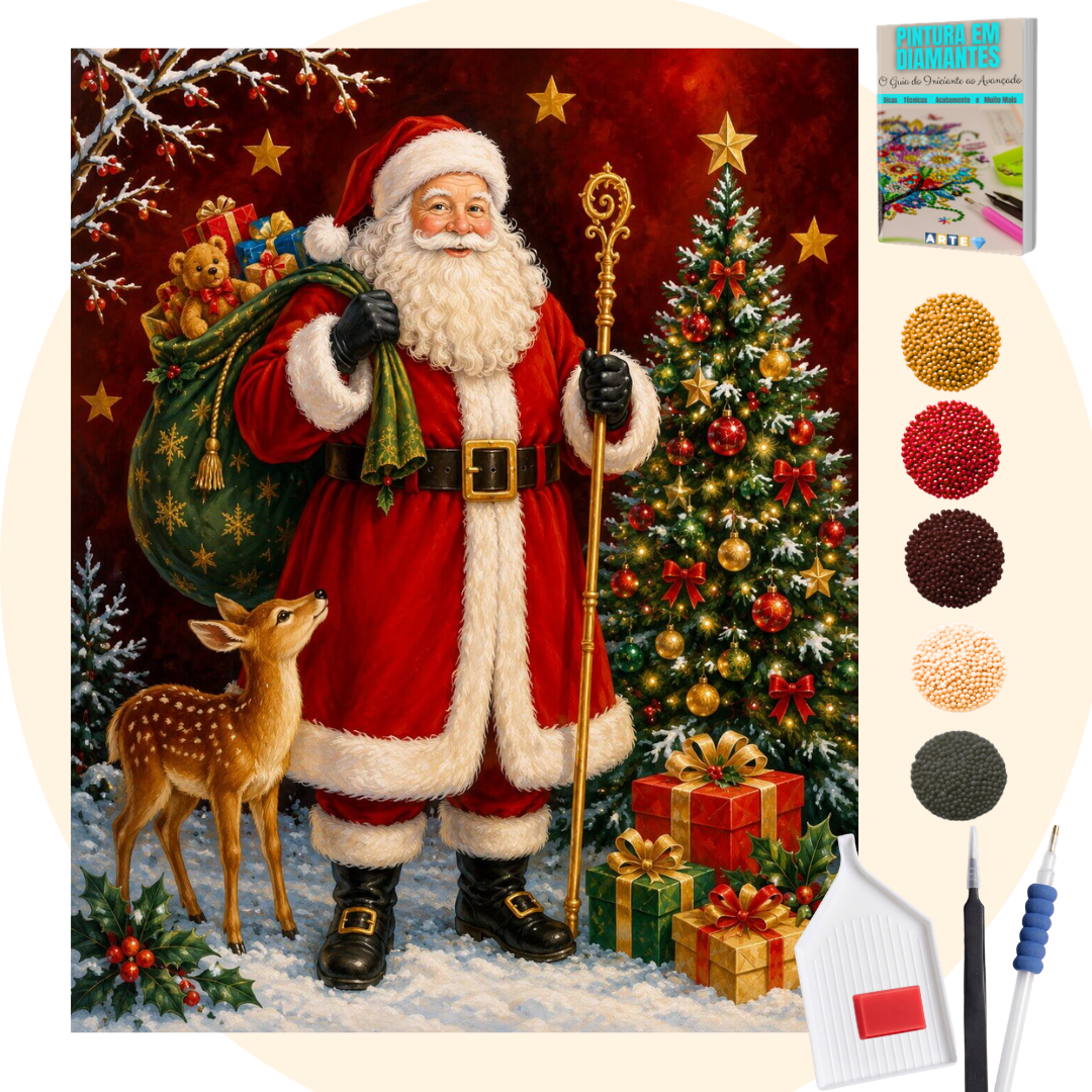 Kit Completo - Pintura em Diamantes - Papai Noel