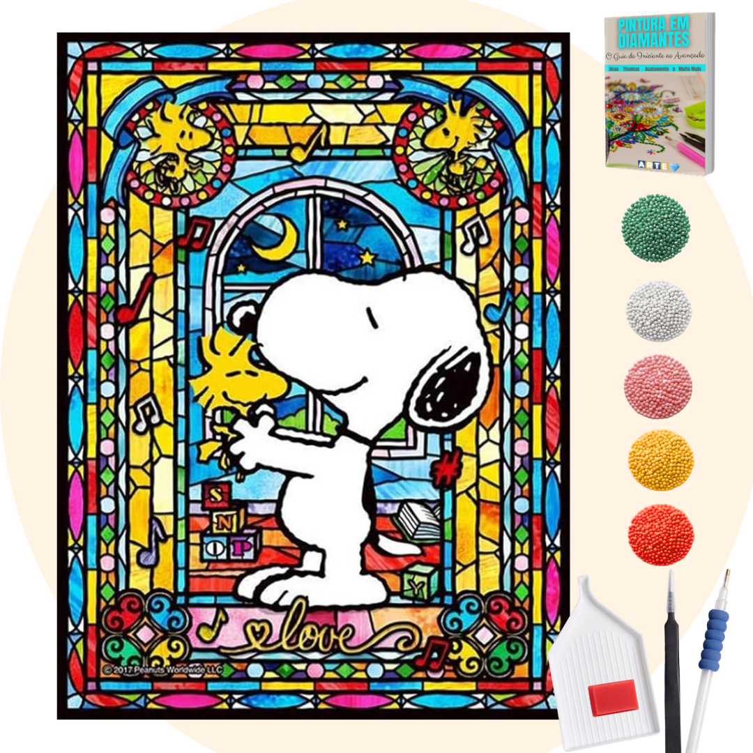 Kit Completo - Pintura em Diamantes - Snoopy Mosaico