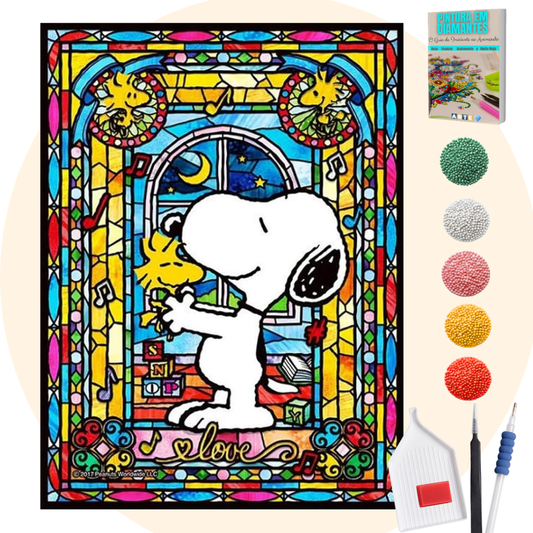 Kit Completo - Pintura em Diamantes - Snoopy Mosaico