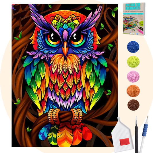 Kit Completo - Pintura em Diamantes - Coruja Rei