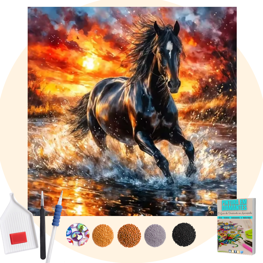 Kit Completo -Pintura em Diamantes Especiais MR - Garanhão
