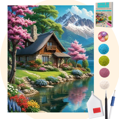 Kit Completo - Pintura em Diamantes Especiais Pó Mágico - Chalé