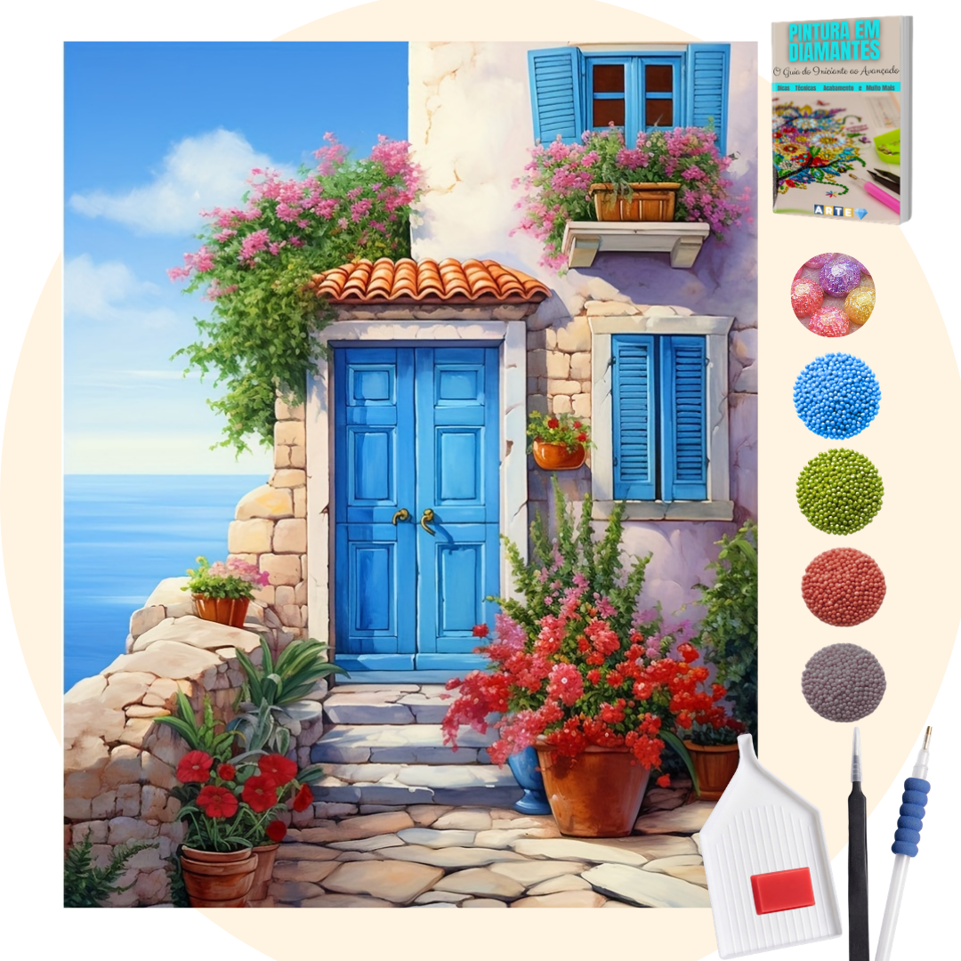 Kit Completo - Pintura em Diamantes Especiais Pó Mágico - Porta azul