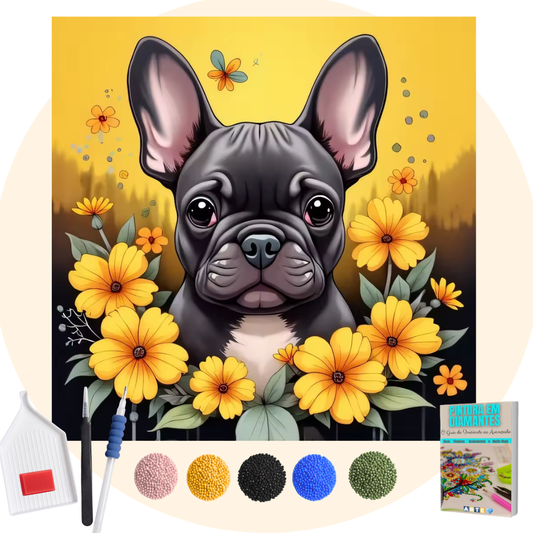 Kit Completo -  Pintura em Diamantes - Bulldog filhote