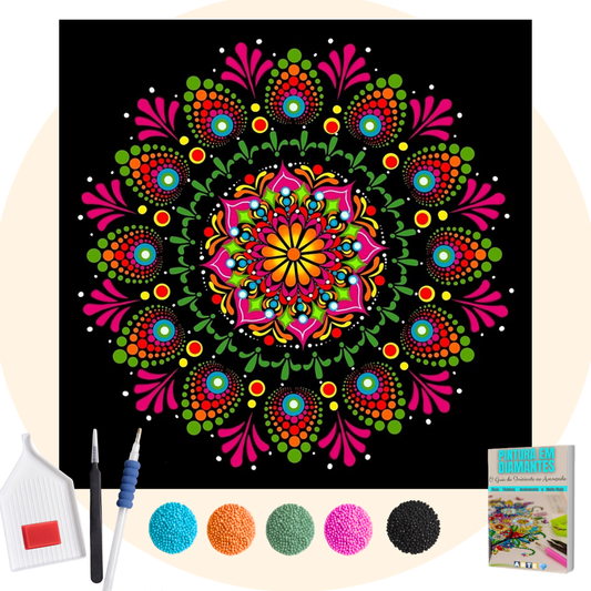 Kit Completo - Pintura em Diamantes - Mandala Pink Black