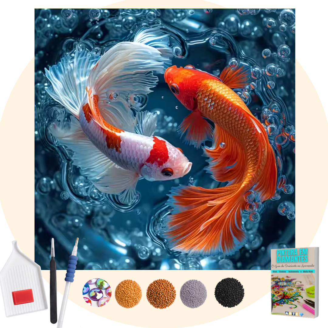 Kit Completo -Pintura em Diamantes Especiais MR - Carpas