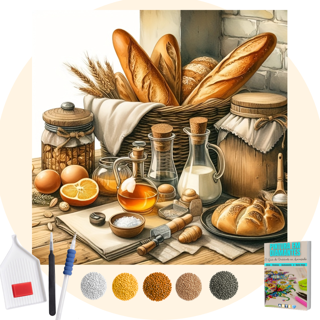 Kit Completo - Pintura em Diamantes - Pães