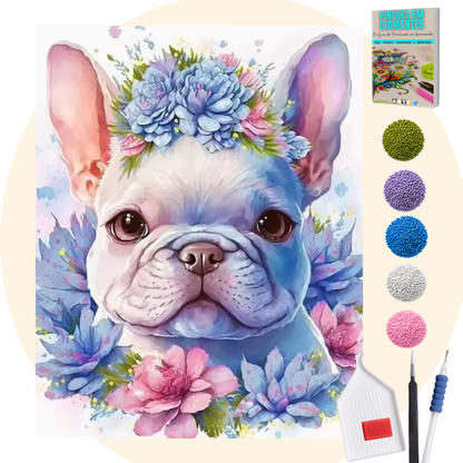 Kit Completo - Pintura em Diamantes - Bulldog branco