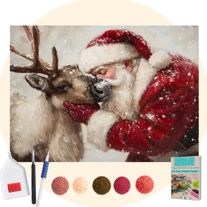 Kit Completo - Pintura em Diamantes - Santa Claus e a rena