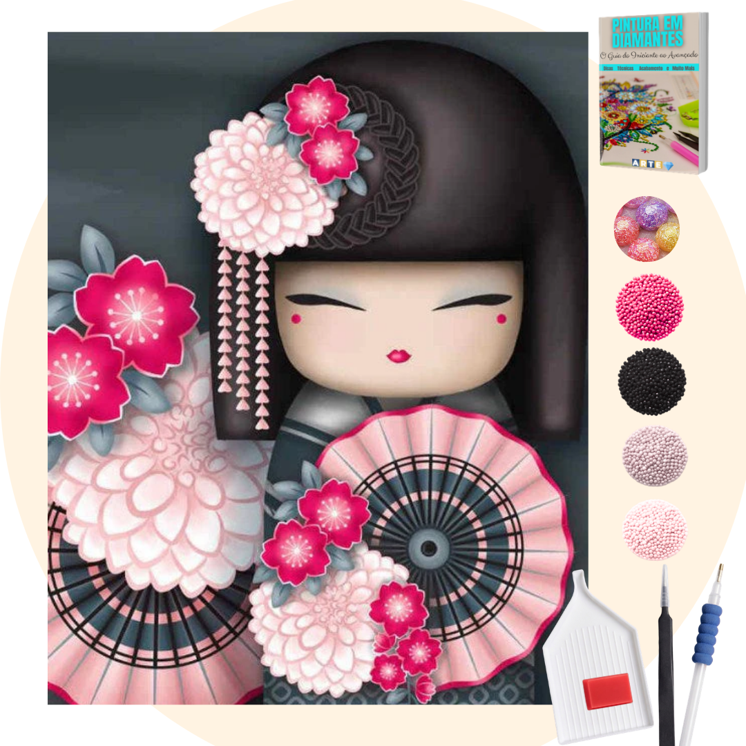 Kit Completo - Pintura em Diamantes Especiais Pó Mágico - Gueixa
