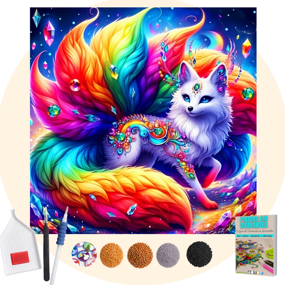 Kit Completo -Pintura em Diamantes Especiais MR - Raposa 9 caudas