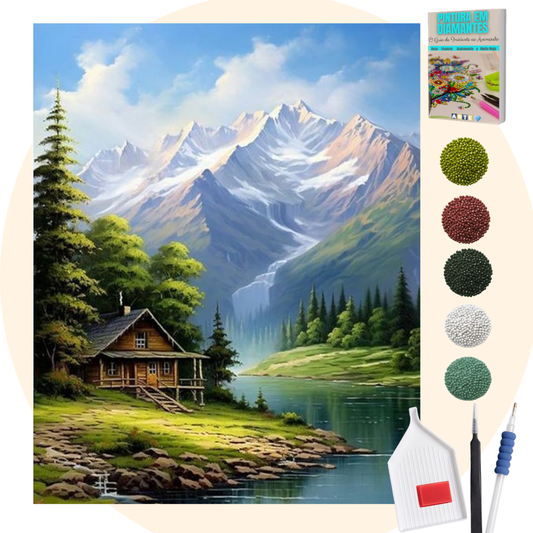 Kit Completo - Pintura em Diamantes - Chalé nas montanhas