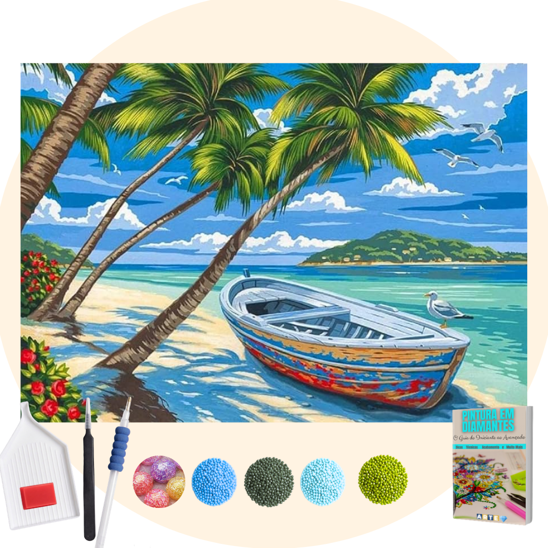 Kit Completo - Pintura em Diamantes Especiais Pó Mágico - Em uma praia
