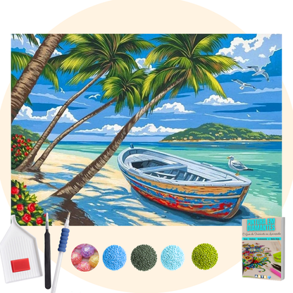 Kit Completo - Pintura em Diamantes Especiais Pó Mágico - Em uma praia