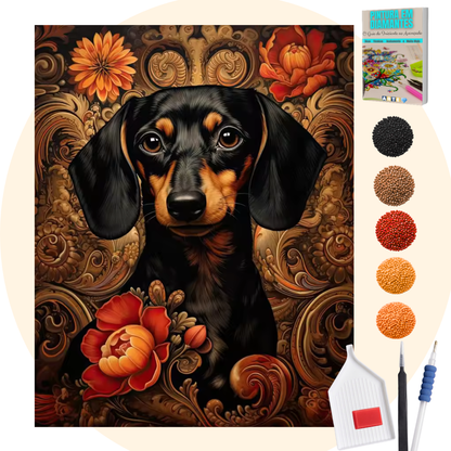 Kit Completo - Pintura em Diamantes - Salsicha Preto