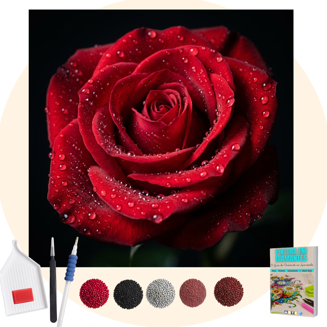 Kit Completo - Pintura em Diamantes - Rosa Vermelha