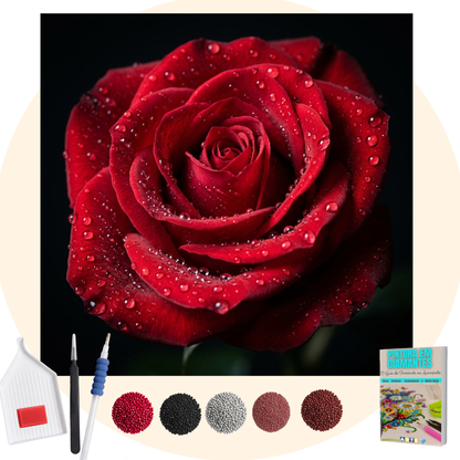 Kit Completo - Pintura em Diamantes - Rosa Vermelha
