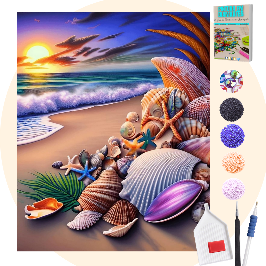 Kit Completo - Pintura em Diamantes Especiais MR - Conchas