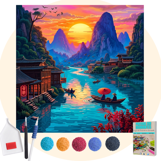 Kit Completo - Pintura em Diamantes - Atmosfera chinesa