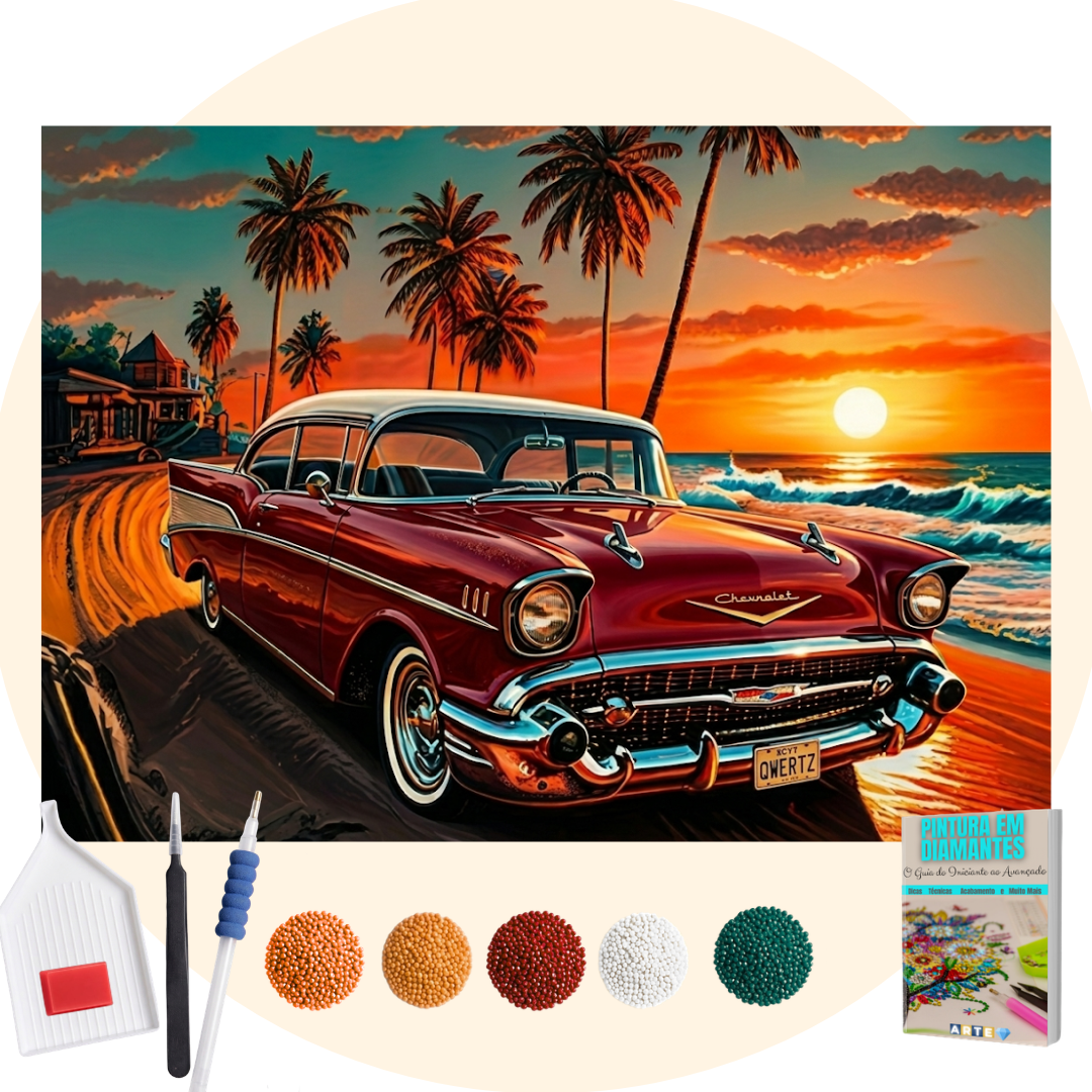 Kit Completo - Pintura em Diamantes - Carro vermelho