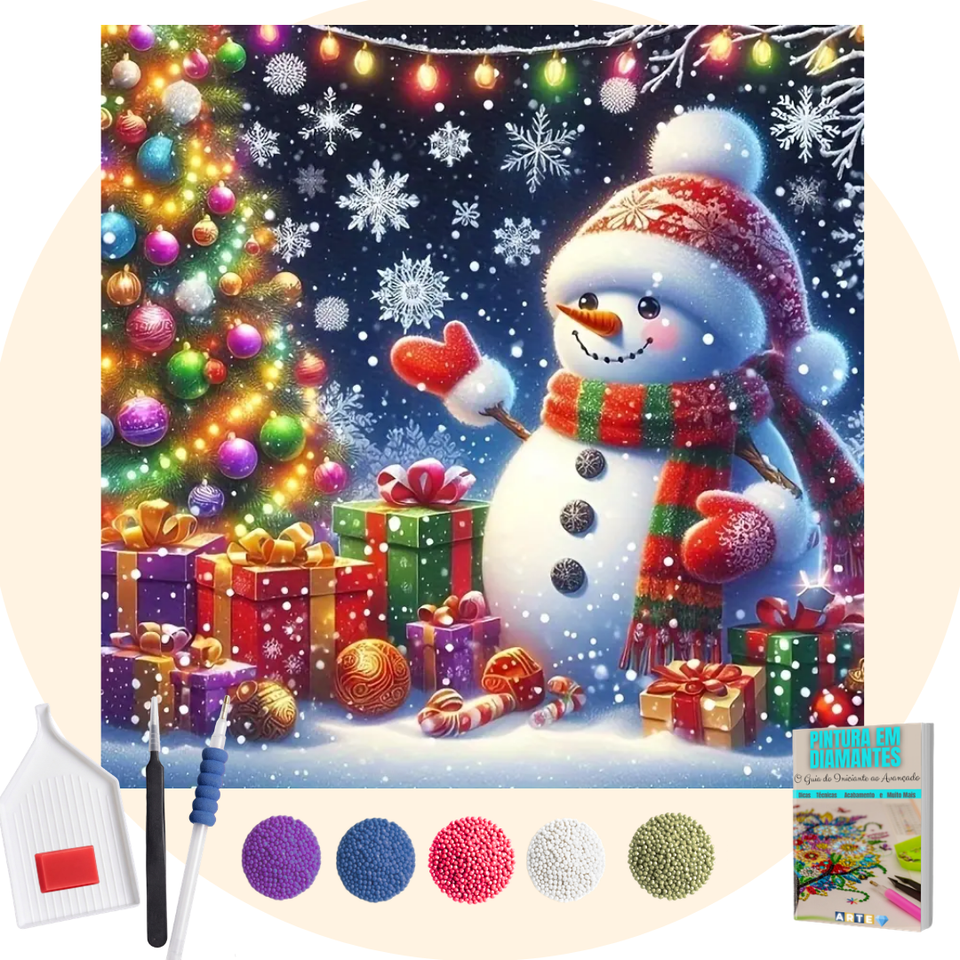 Kit Completo - Pintura em Diamantes - Boneco de Neve