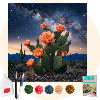 Kit Completo - Pintura em Diamantes - Cactus sob a Via Láctea