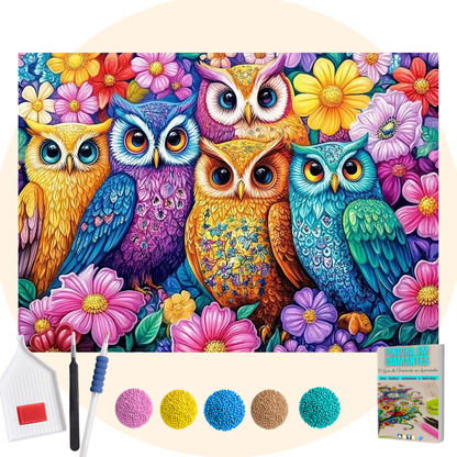 Kit Completo - Pintura em Diamantes - Corujas