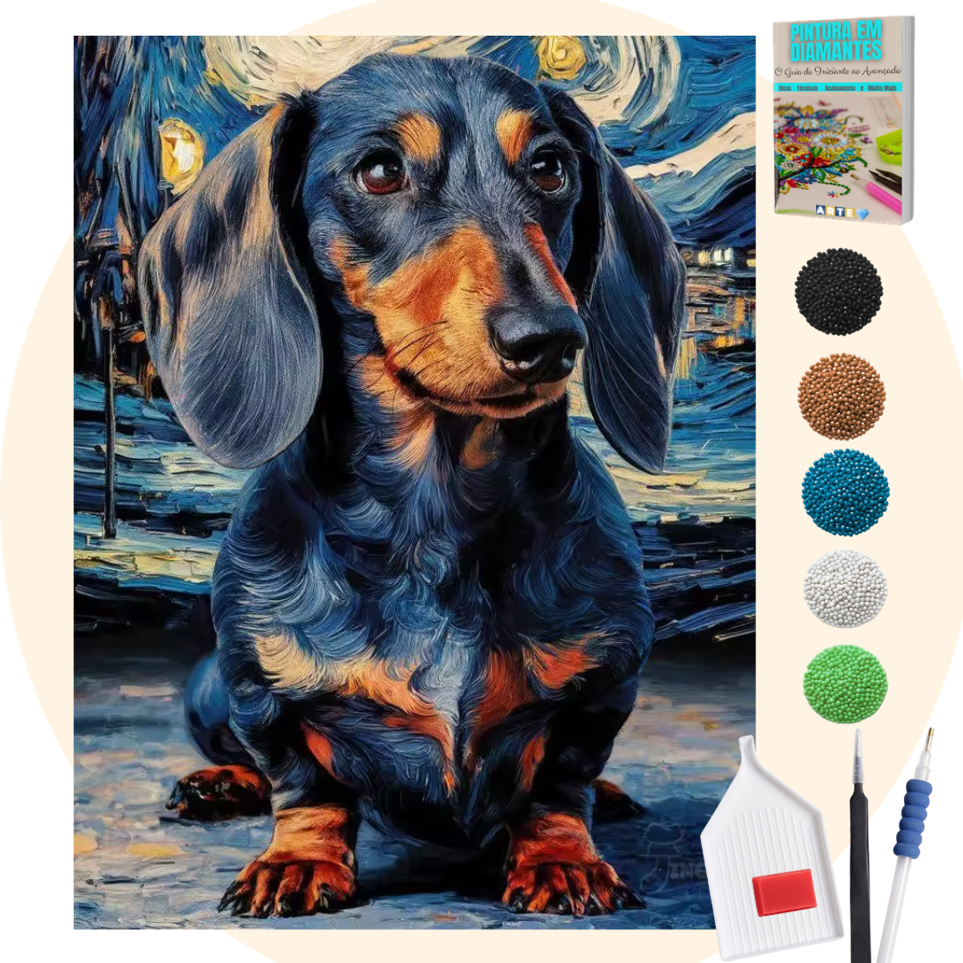 Kit Completo - Pintura em Diamantes - Salsicha Gogh