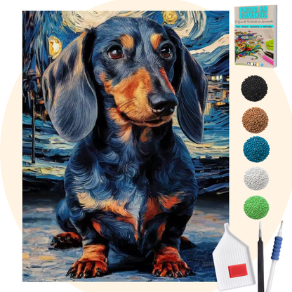 Kit Completo - Pintura em Diamantes - Salsicha Gogh