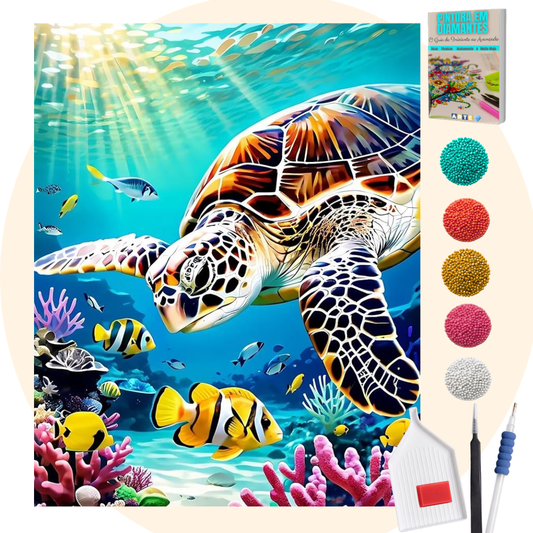 Kit Completo - Pintura em Diamantes - Tartaruga no mar