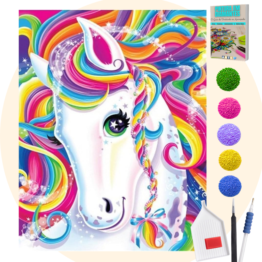 Kit Completo - Pintura em Diamantes - Unicórnio Brilhante
