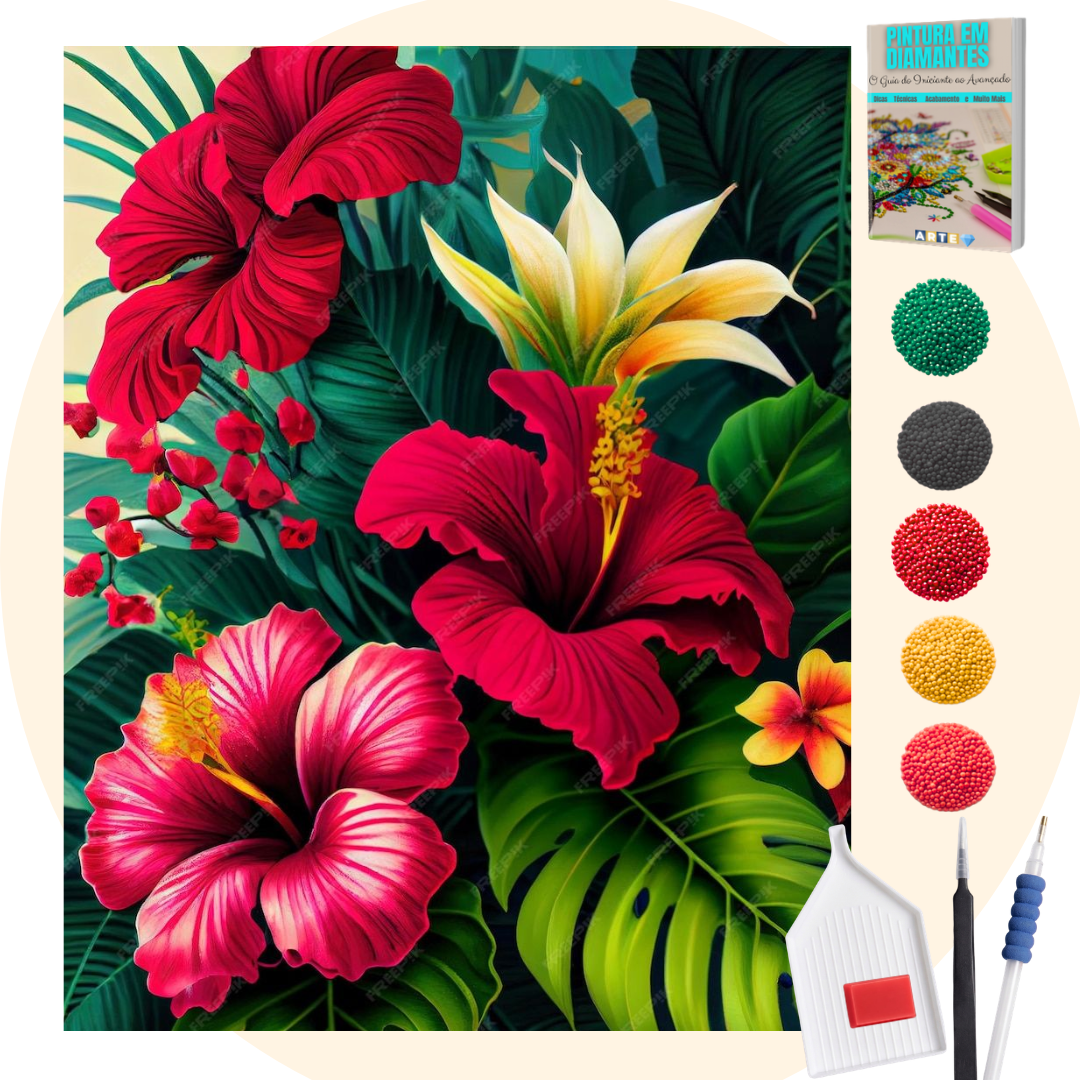 Kit Completo - Pintura em Diamantes - Hibisco