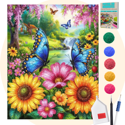 Kit Completo - Pintura em Diamantes - Borboleta e as Flores