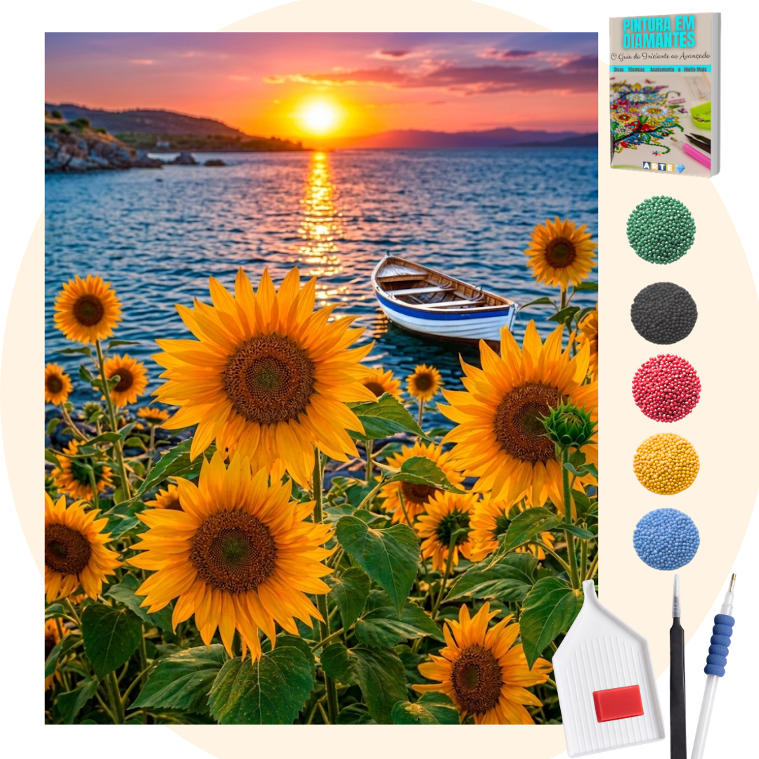 Kit Completo - Pintura em Diamantes - Girassóis pro mar