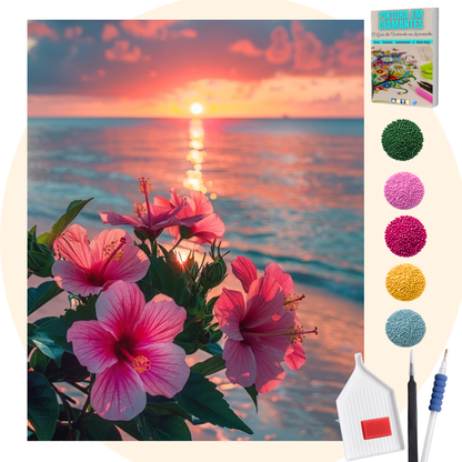 Kit Completo - Pintura em Diamantes - Hibisco na Praia
