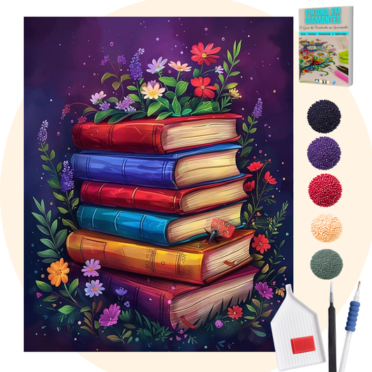 Kit Completo - Pintura em Diamantes - Pilha de Livros