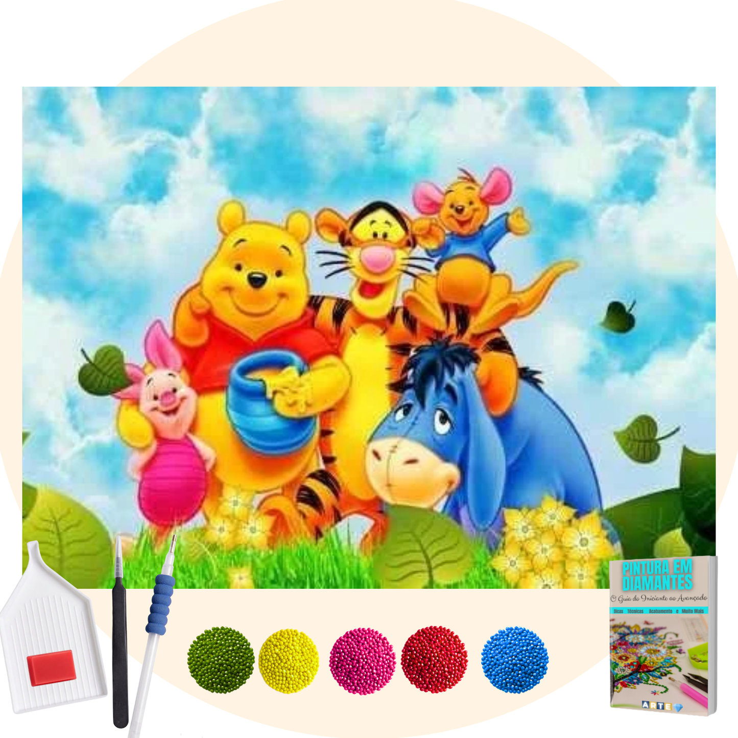 Kit Completo - Pintura em Diamantes - Ursinho Pooh