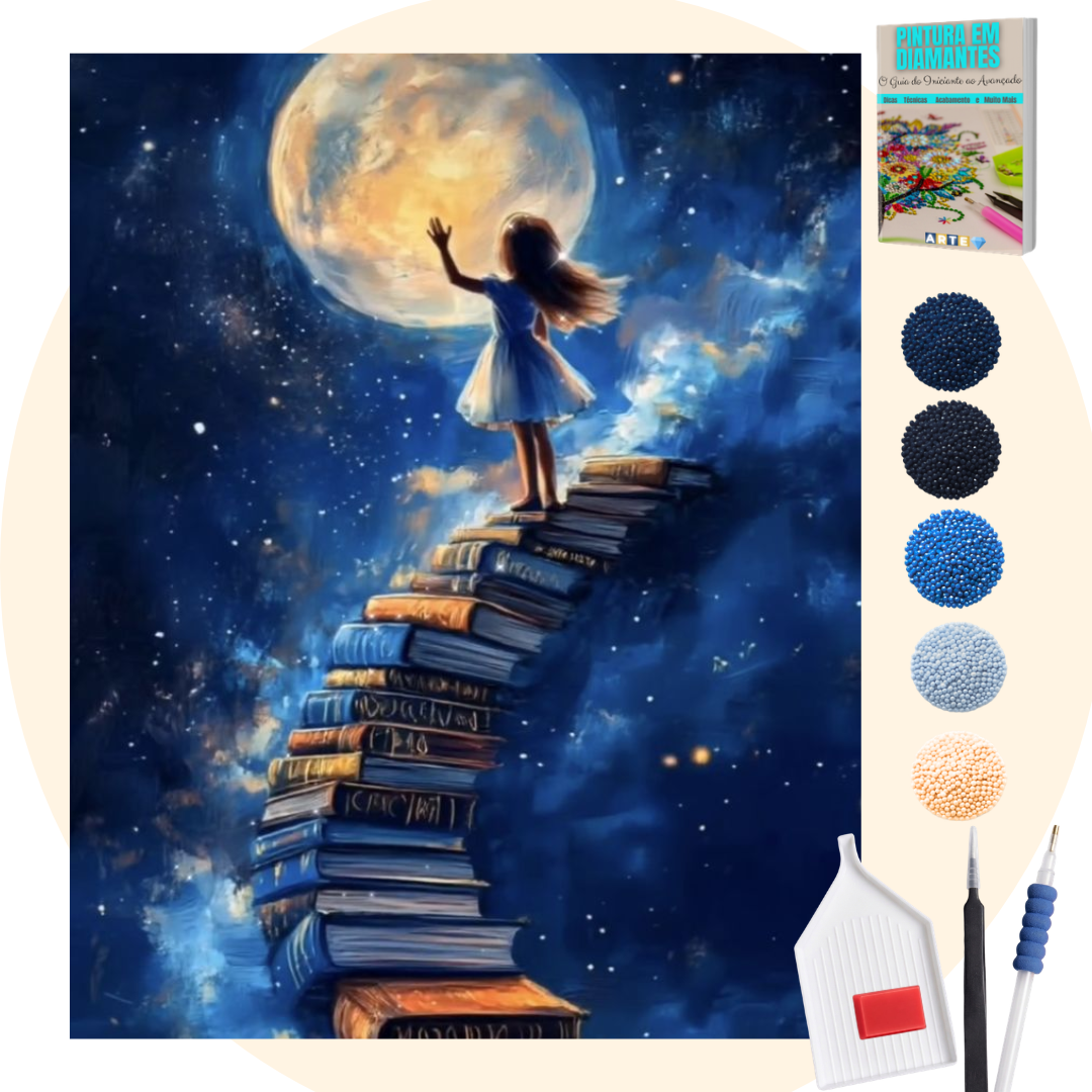 Kit Completo - Pintura em Diamantes - Escada de Livros