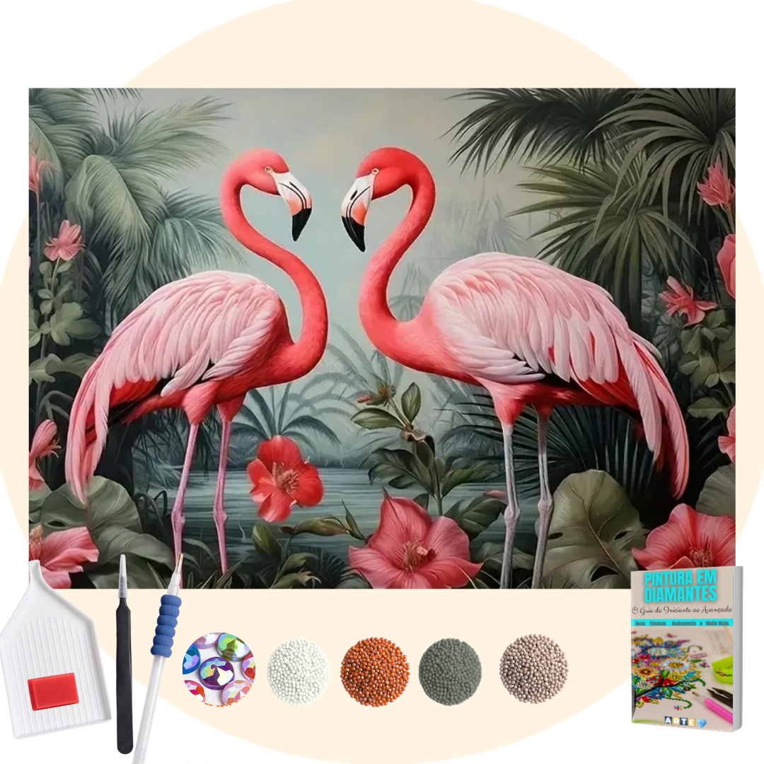 Kit Completo - Pintura em Diamantes Especiais MR - Flamingos
